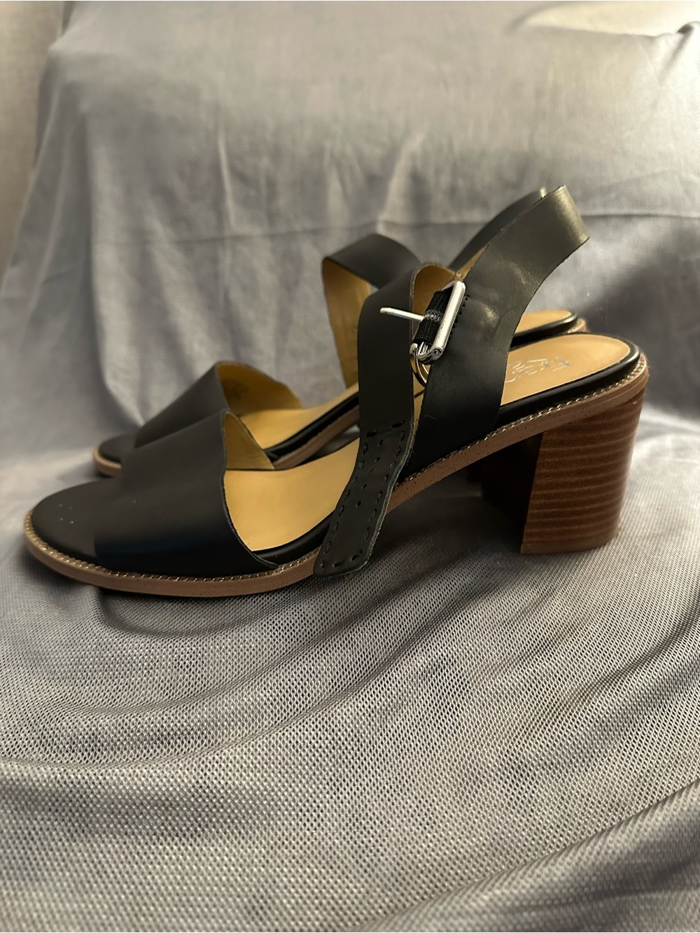 Franco Sarto Black Leather Block Heel Slingback Sandals